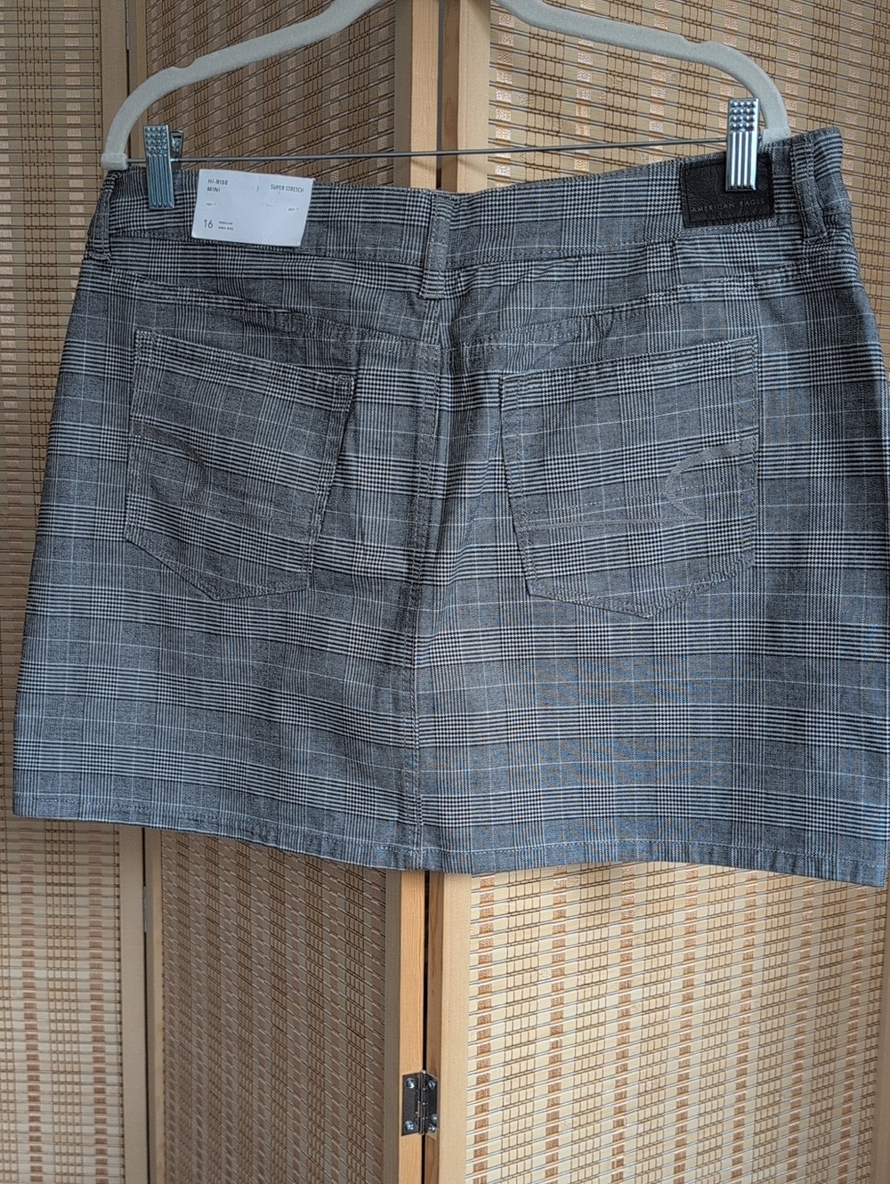 American Eagle Classic Grey Plaid Hi-Rise Mini Skirt With Super Stretch